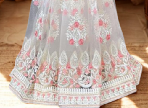 Ivory Net Saree with Pastel Pink and White Floral Embroidery Ivory Net Saree with Pastel Pink and White Floral Embroidery