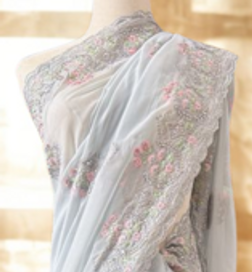Powder Blue Designer Embroidered Saree Powder Blue Designer Embroidered Saree