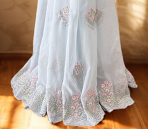 Powder Blue Designer Embroidered Saree Powder Blue Designer Embroidered Saree