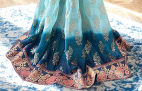 Elegant Blue Ombre Saree with Exquisite Embroidery Elegant Blue Ombre Saree with Exquisite Embroidery