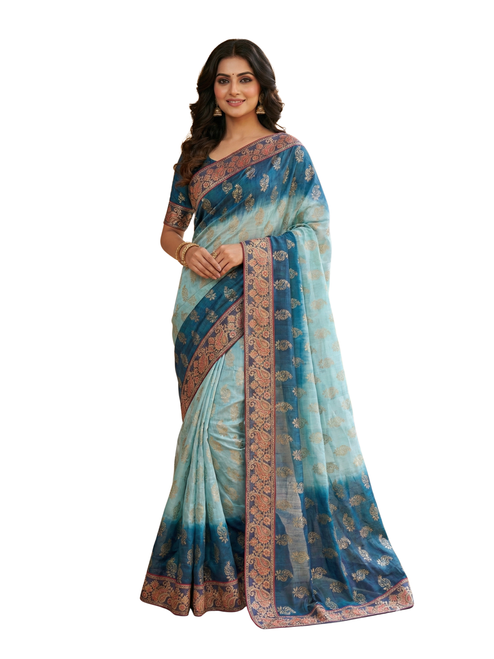 Elegant Blue Ombre Saree with Exquisite Embroidery