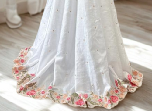 Pure White Saree with Delicate Floral Embroidered Border Pure White Saree with Delicate Floral Embroidered Border