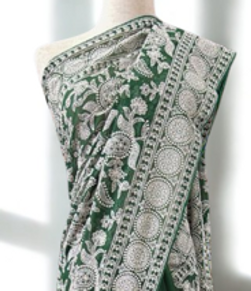 Majestic Bottle Green Saree with Exquisite White Embroidered Detailing Majestic Bottle Green Saree with Exquisite White Embroidered Detailing