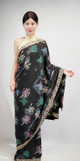 Chic Black Floral Printed Saree with Ornate Zari Border