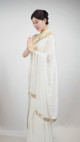 Timeless White Jacquard Saree with Embroidered Pastel Border
