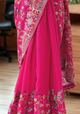 Vibrant Fuchsia Pink Floral Embroidered Designer Saree