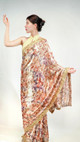 Elegant Multicolor Floral Printed Saree with Ornate Gold Border