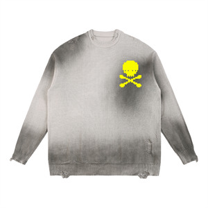 FUTILE Skull Tape - Sun Fade Distressed Ripped Crewneck Sweater