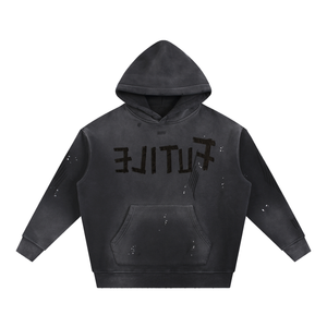 ELITUF Tape (Black) - Vintage Washed Frayed Fleece Hoodie