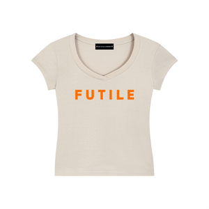 FUTILE (ORANGE) - Essential V-Neck Bodycon T-Shirt #260223PODAA3177