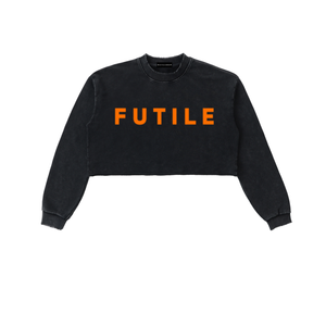 FUTILE (GREEN) - Snow Washed Raw Edge Cropped Sweatshirt #260223PODBE4235
