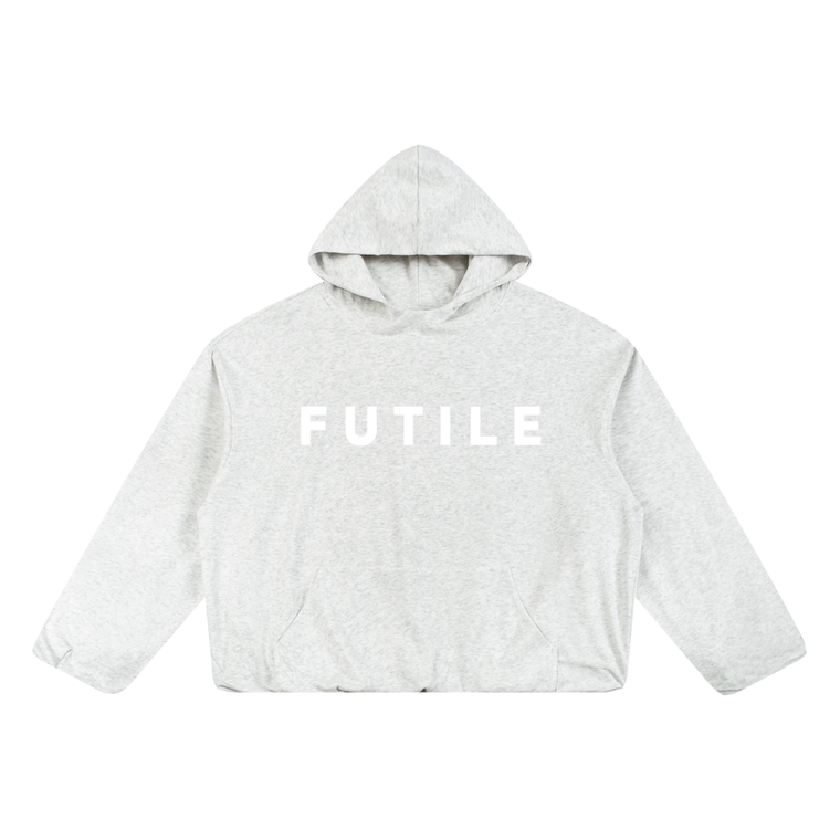 White FUTILE - Boxy Gather-Hem Hoodie #260107PODRB3173