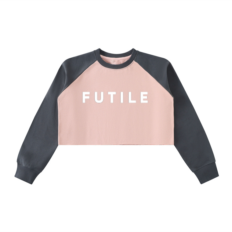 Big White FUTILE - Raw-Hem Color-Block Raglan Crop Sweatshirt