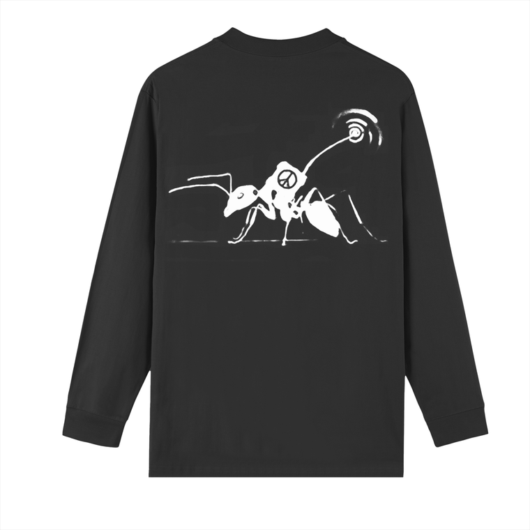 FUTILE PEACE ANT (WHITE) - Crew Neck Drop Shoulder Long Sleeve Shirt #260123PODPR4745