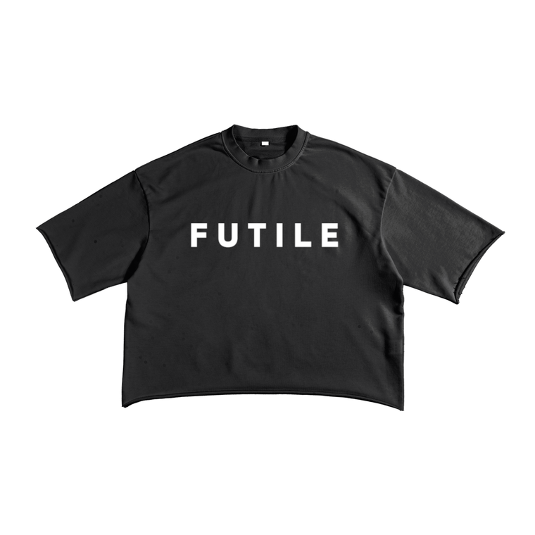 FUTILE (WHITE) - Unisex French Terry Raw Edge T-Shirt #260126PODPQ3121