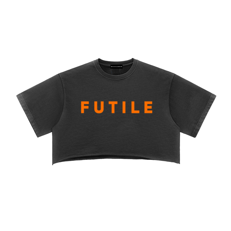 FUTILE (ORANGE) - Snow Washed Raw Edge Crop Top #260223PODAA1198