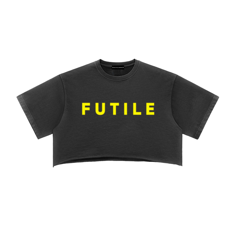 FUTILE (YELLOW) - Snow Washed Raw Edge Crop Top #260223PODAA1210