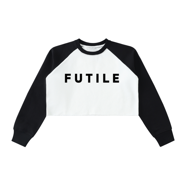 FUTILE (BLACK) - Raw-Hem Color-Block Raglan Crop Sweatshirt #260223PODBE1363