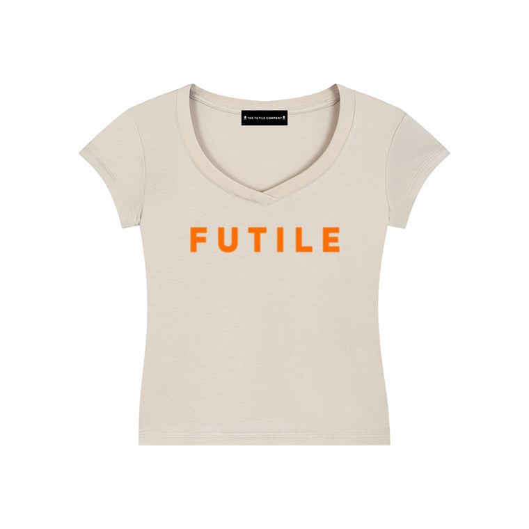 FUTILE (ORANGE) - Essential V-Neck Bodycon T-Shirt #260223PODAA3177