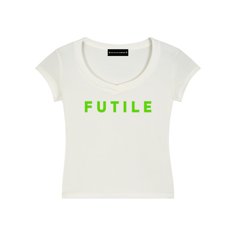 FUTILE (GREEN) - Essential V-Neck Bodycon T-Shirt #260223PODAA3202