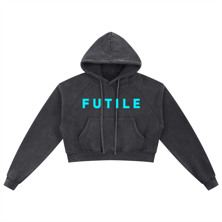 FUTILE (LIGHT BLUE) - Snow Washed Cropped Hoodie #260301PODBD1244
