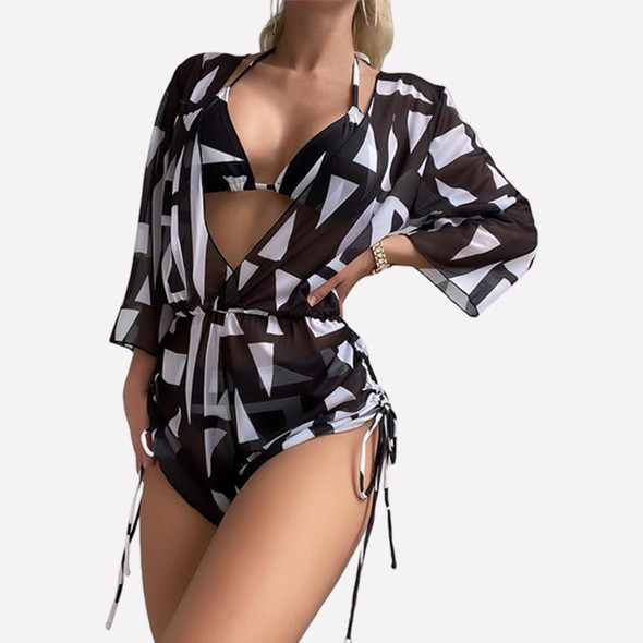 Women's 3 Piece Cover Up Swimsuits Tie Halter Bikini Set