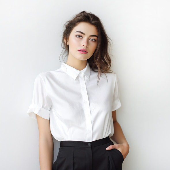 Women's short-sleeved white office shirt