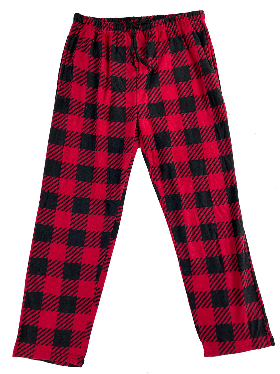 Men's Plush Sleep Pants: Red Buffalo Plaid Pants, Relaxed Fit