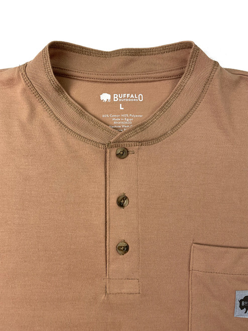 Buffalo Outdoors® Workwear Three-Button Short Sleeve Work Henley - Field Tan