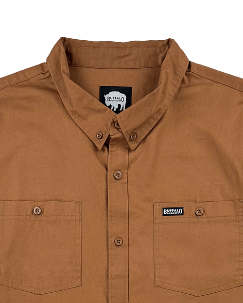 Workwear Short Sleeve Button Down Twill Work Shirt Collar - Brown