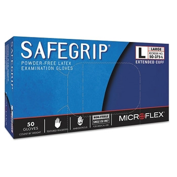 Microflex SafeGrip SG-375 Examination Gloves, Large, Natural Rubber Latex, Blue (50 EA / BX)