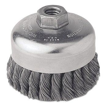 Weiler Single Row Heavy-Duty Knot Cup Brush, 4 in dia, 5/8-11 UNC, 0.023 Stainless Wire (1 EA / EA)