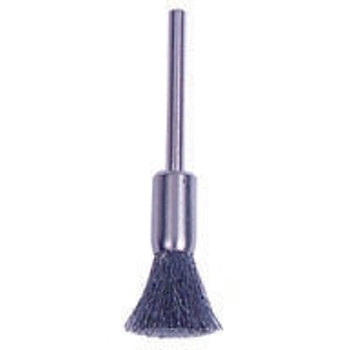 Weiler Miniature Stem-Mounted End Brush, Stainless Steel, 1/4 in dia 0.005 in Wire , 37000 RPM (1 EA / EA)