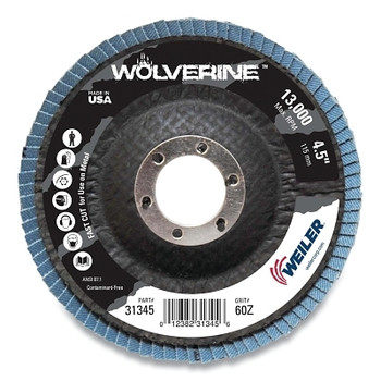 Weiler Vortec Pro Abrasive Flap Disc, 4-1/2 in dia, 60 Grit, 7/8 Arbor, 13000 rpm, Type 29 (1 EA / EA)