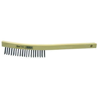 Weiler Curved Handle Scratch Brush, 14 in, 3 x 19 Rows, Steel Wire, Wood Handle (1 EA / EA)