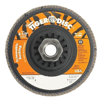 Weiler Trimmable Tiger Flap Disc, 4-1/2 in dia, 40 Grit, 5/8 in-11, 13000 rpm, Type 29 (1 EA / EA)