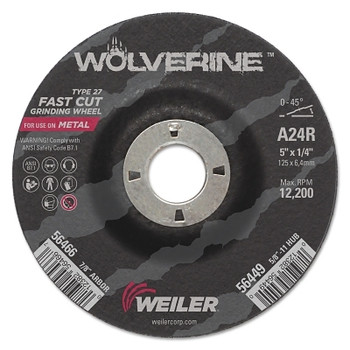 Weiler Wolverine Grinding Wheels, 5" Dia, 1/4" Thick, 7/8 Arbor, 24R, Aluminum Oxide (1 EA / EA)