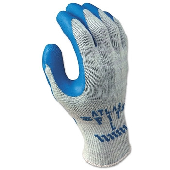 SHOWA ATLAS 300 General Purpose Latex Coated Fingers/Palm Gloves, Large, Blue/Gray (1 DZ / DZ)