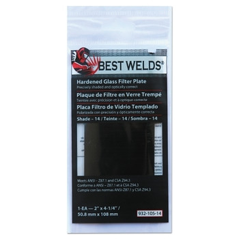 Best Welds Glass Filter Plate, Shade 14, 2 x 4 1/4 in, Green (1 EA / EA)