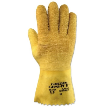 Ansell Golden Grab-It Gloves, Size 10, Gray/Yellow, Fully Coated (12 PR / DZ)