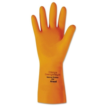 Ansell Heavyweight Latex Gloves, Diamond Grip, Size 8, Flocked Lining, Orange (12 PR / DZ)