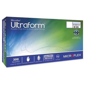 Microflex Ultraform Disposable Gloves, Nitrile, Finger - 8 mm; Palm - 6 mm, Medium, Blue (3000 EA / CA)