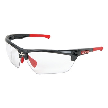 MCR Safety Dominator DM3 Safety Glasses, Polycarbonate Clear Lens, MAX6, Gun Metal Polycarbonate/Red TPR (1 PR / PR)