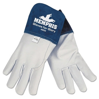 MCR Safety Gloves for Glory MIG/TIG Gloves, Grain Goat Skin/Split Cow Leather, 2XL, WH/Blue (12 PR / DZ)