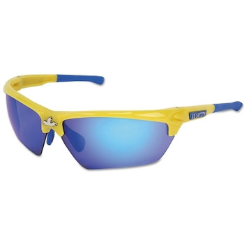 MCR Safety Dominator DM3 Safety Glasses, Blue Diamond Mirror Lens, Duramass, Yellow Polycarbonate/Blue TPR (12 PR / DZ)