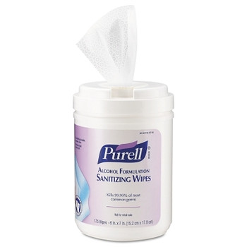 PURELL Hand Sanitizing Wipes Alcohol Formula, 6 in W x 7 in L, 175/Canister, Alcohol Odor (6 EA / CA)