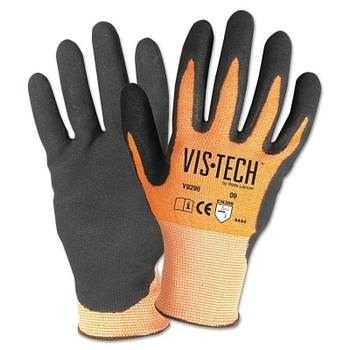Wells Lamont Vis-Tech Cut-Resistant Gloves with Nitrile Coated Palm, Medium, Orange/Black (12 PR / DZ)
