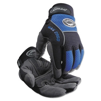 Caiman 2950 Synthetic Leather Padded Palm Grip Mechanics Gloves, 2X-Large, Black/Blue/Gray (1 PR / PR)