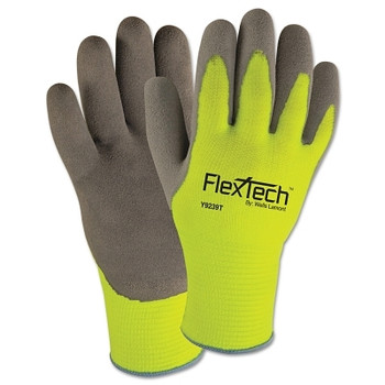Wells Lamont FlexTech Hi-Visibility Knit Gloves with Nitrile Palm, Small, Gray/Hi-Viz Green (12 PR / DZ)