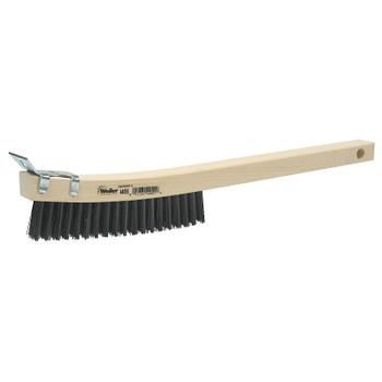 Weiler Curved Handle Scratch Brushes, 14", 4X18 Rows, Steel Wire, Wood Handle, Scraper (12 EA / BOX)